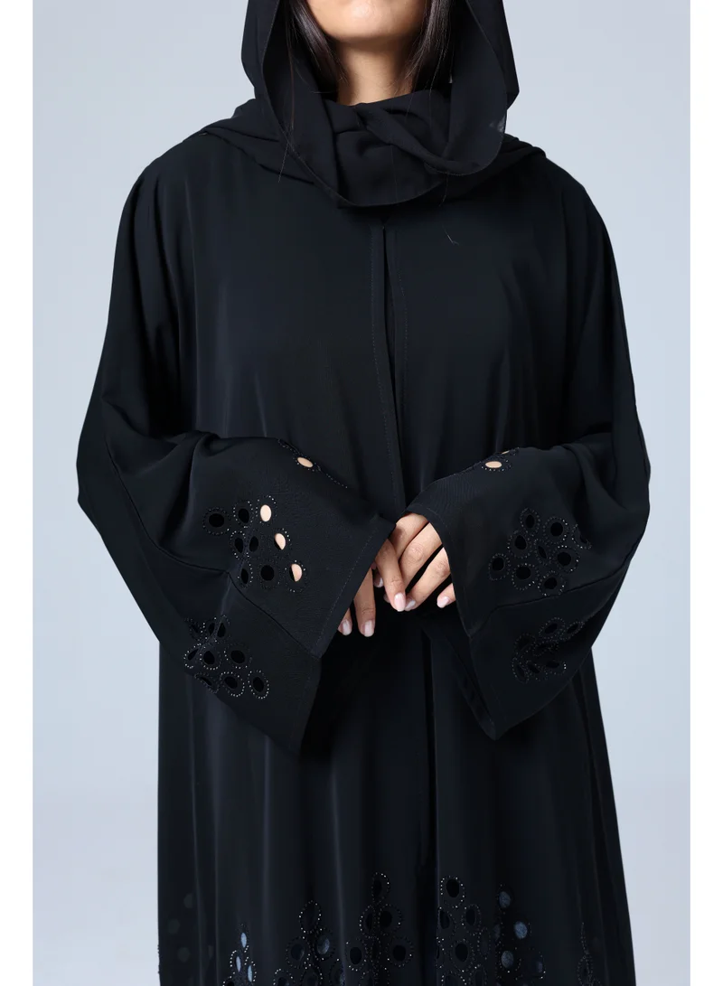 IKKXA Crystal Filigree Design Abaya ABY1027 Black